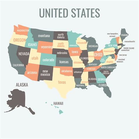 A map of the United States with state names
